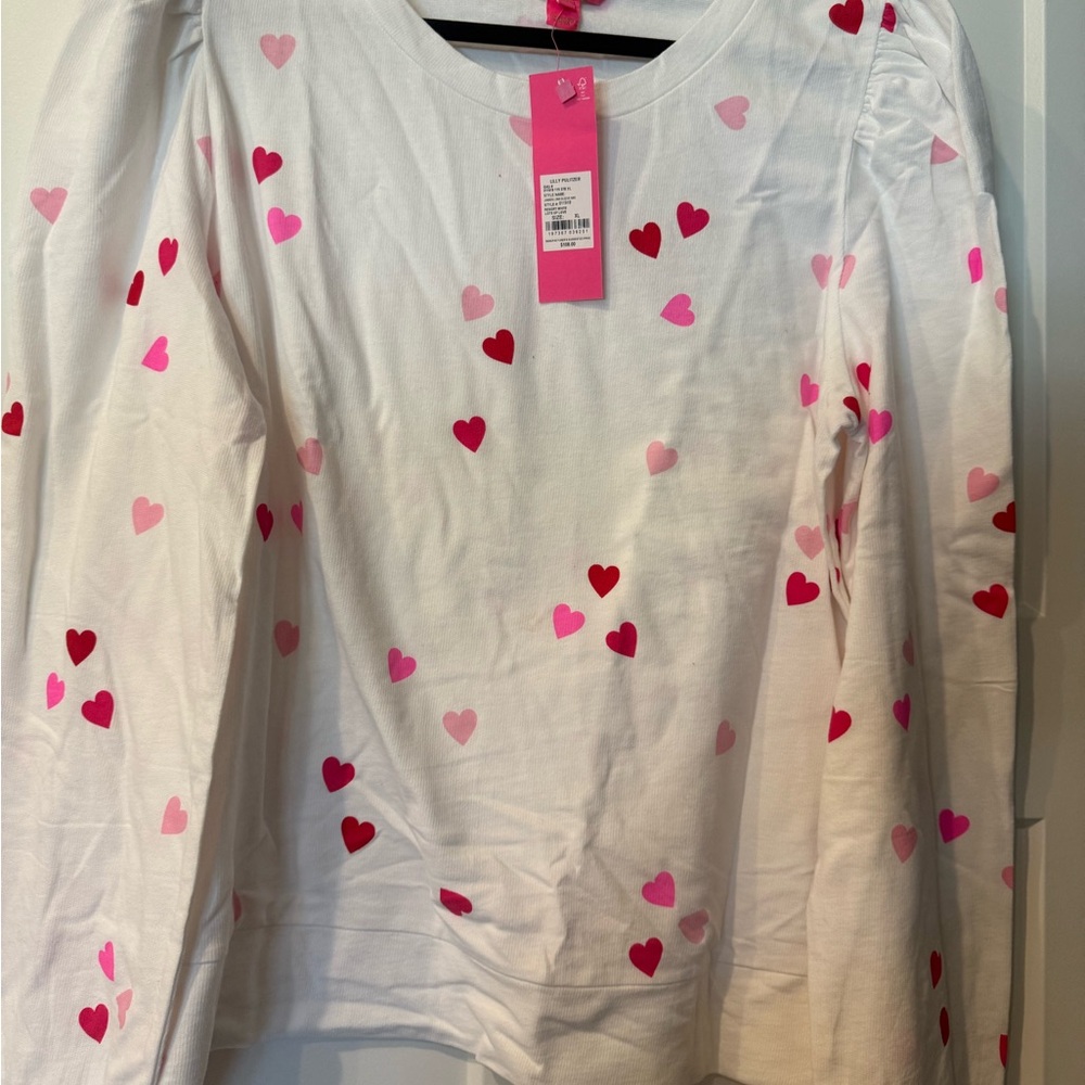 Lilly Pulitzer White Sweatshirt with Pink and Red Hearts